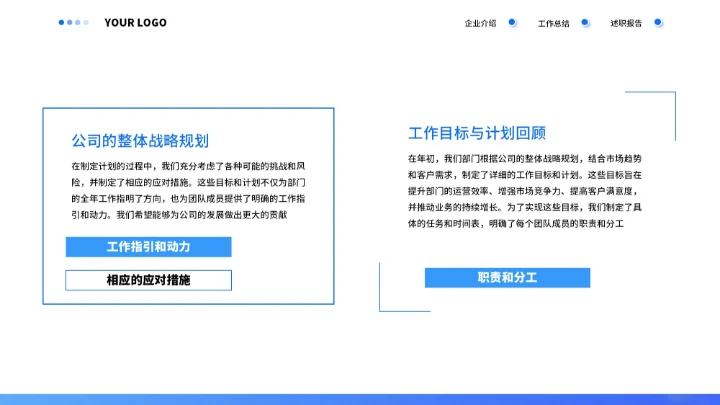 蓝色商务年终汇报总结通用PPT模板