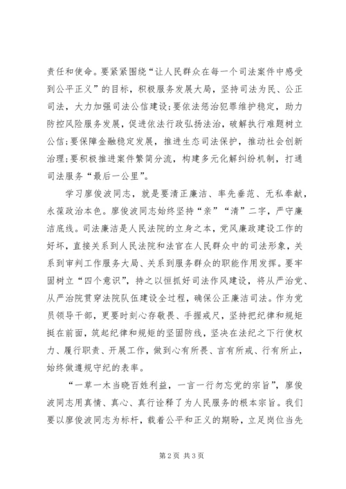 学习廖俊波同志先进事迹有感：立足岗位当先锋司法为民谱新篇.docx