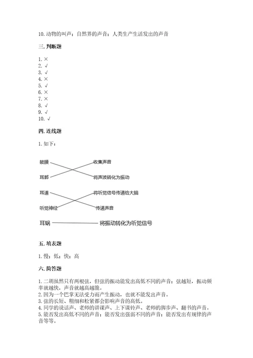 教科版科学四年级上册第一单元声音测试卷wod