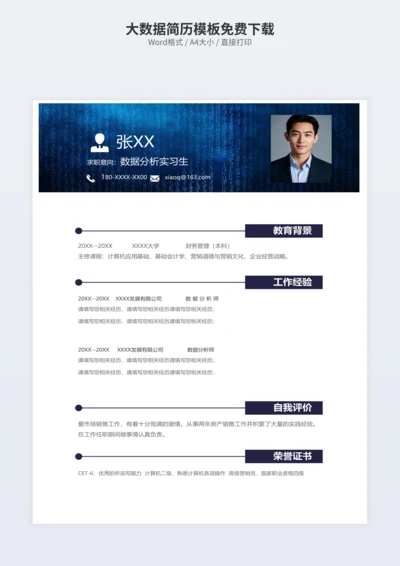 大数据简历模板免费下载