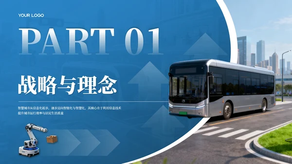 蓝色商务风智慧城市发展PPT模板