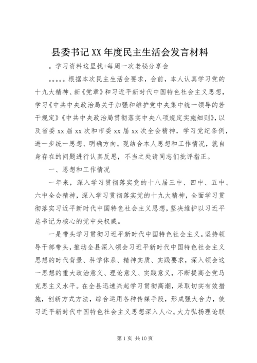 县委书记XX年度民主生活会发言材料.docx