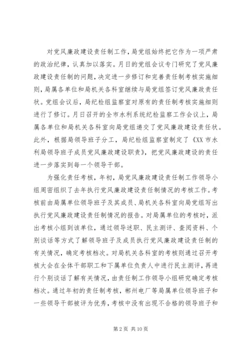 水利局领导班子执行党风廉政建设责任制情况的报告.docx