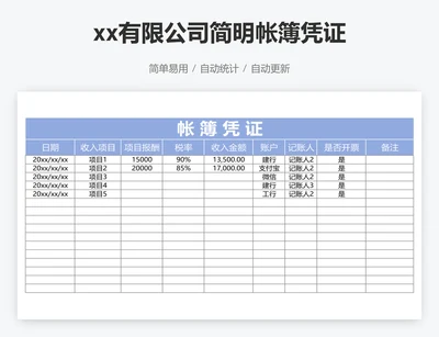 xx有限公司简明帐簿凭证