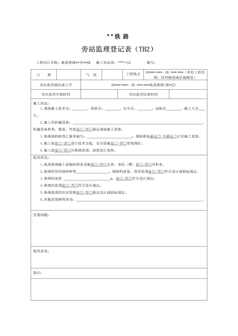 铁路路基工程监理旁站记录样表.docx