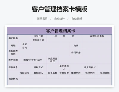 客户管理档案卡模版