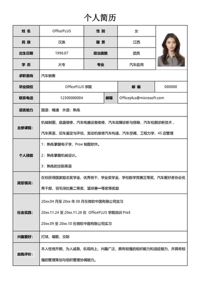 销售经理表格简历模板