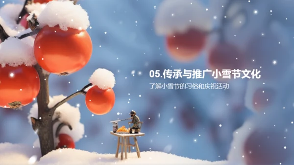 蓝色3D创意小雪习俗与文化传承PPT模板