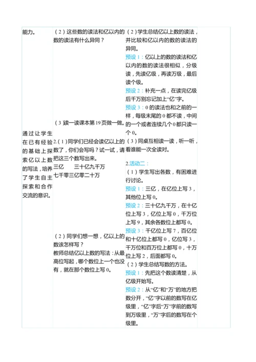 （大单元整体教学）1.6亿以上数的认识（表格式）教学设计 人教版 四年级上册数学