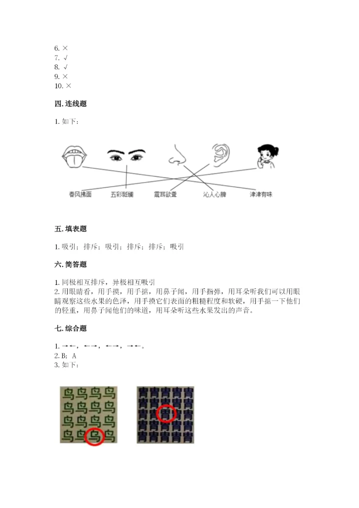 教科版二年级下册科学知识点期末测试卷及答案【最新】.docx
