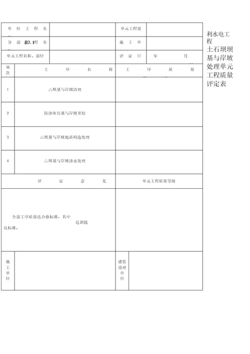 土石坝单元工程质量验收表格模板