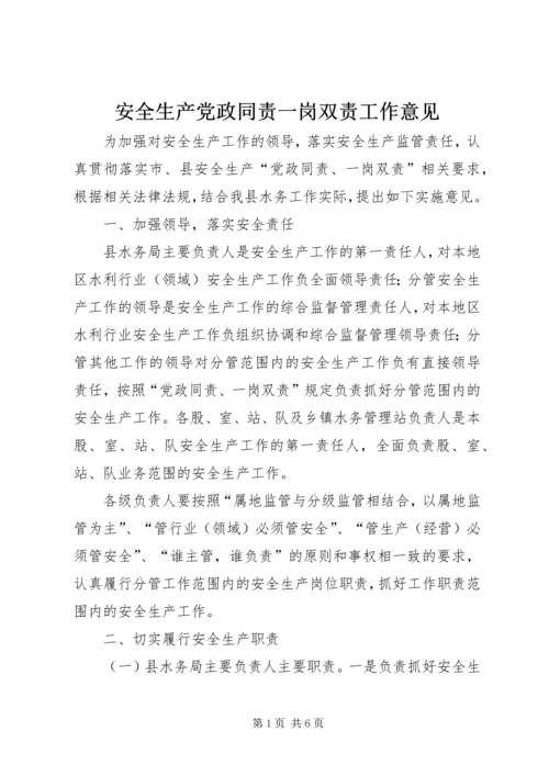 安全生产党政同责一岗双责工作意见.docx