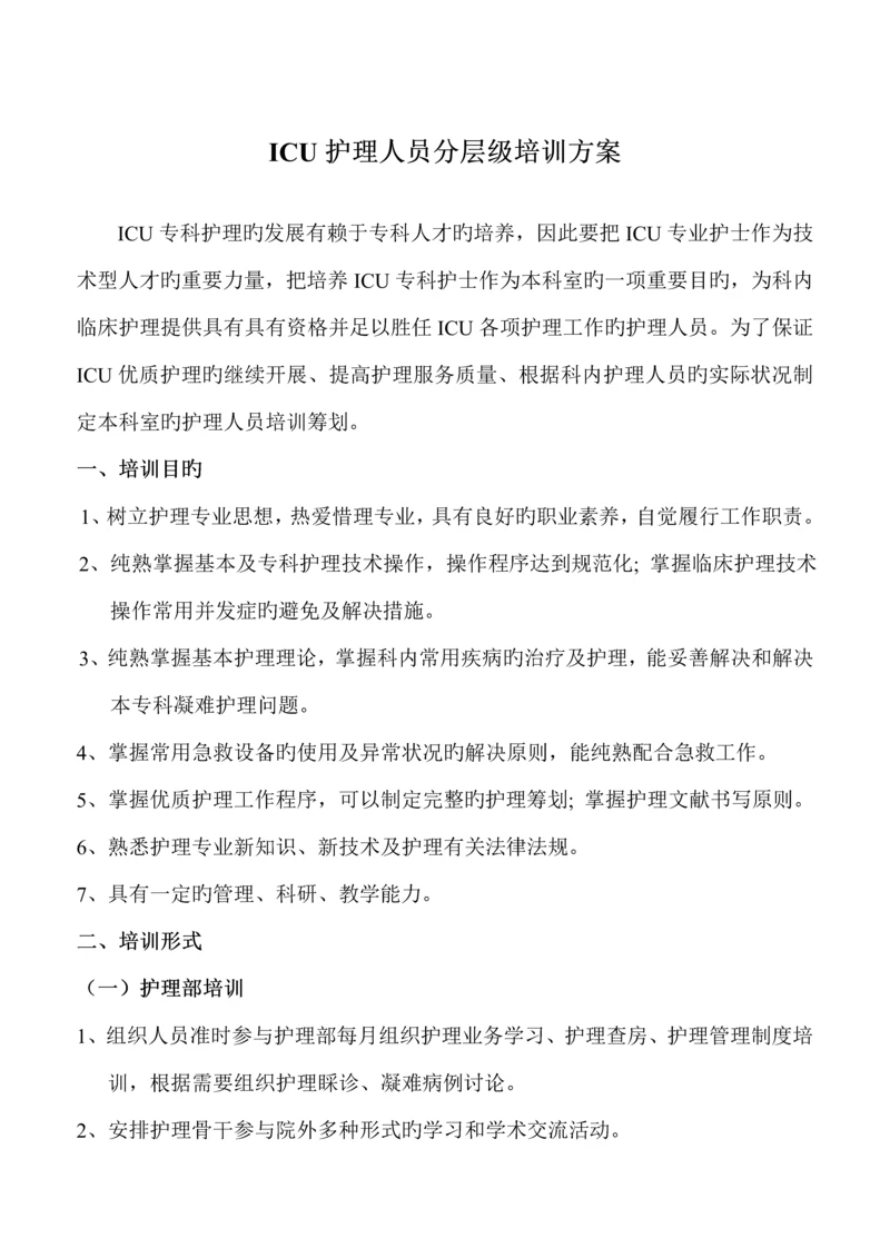 ICU护理培训综合计划最新.docx