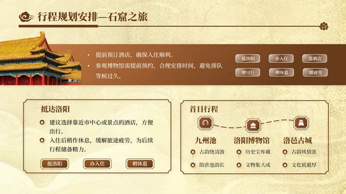 棕色创意风暑假旅游：洛阳旅游计划PPT模板