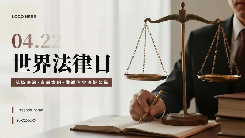 封面页-棕色简约实景风法律行业工作总结PPT单页