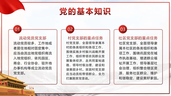 红色实景党政党务工作培训带内容PPT模板