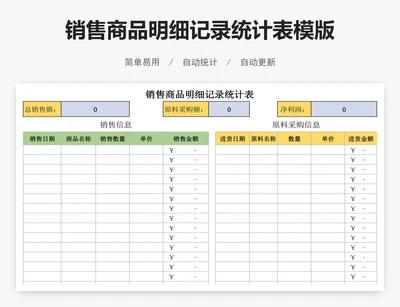 销售商品明细记录统计表模版