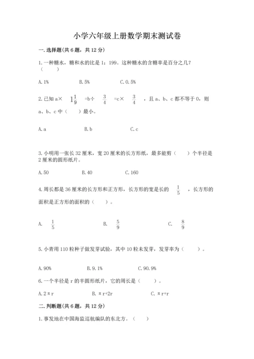 小学六年级上册数学期末测试卷含答案（典型题）.docx