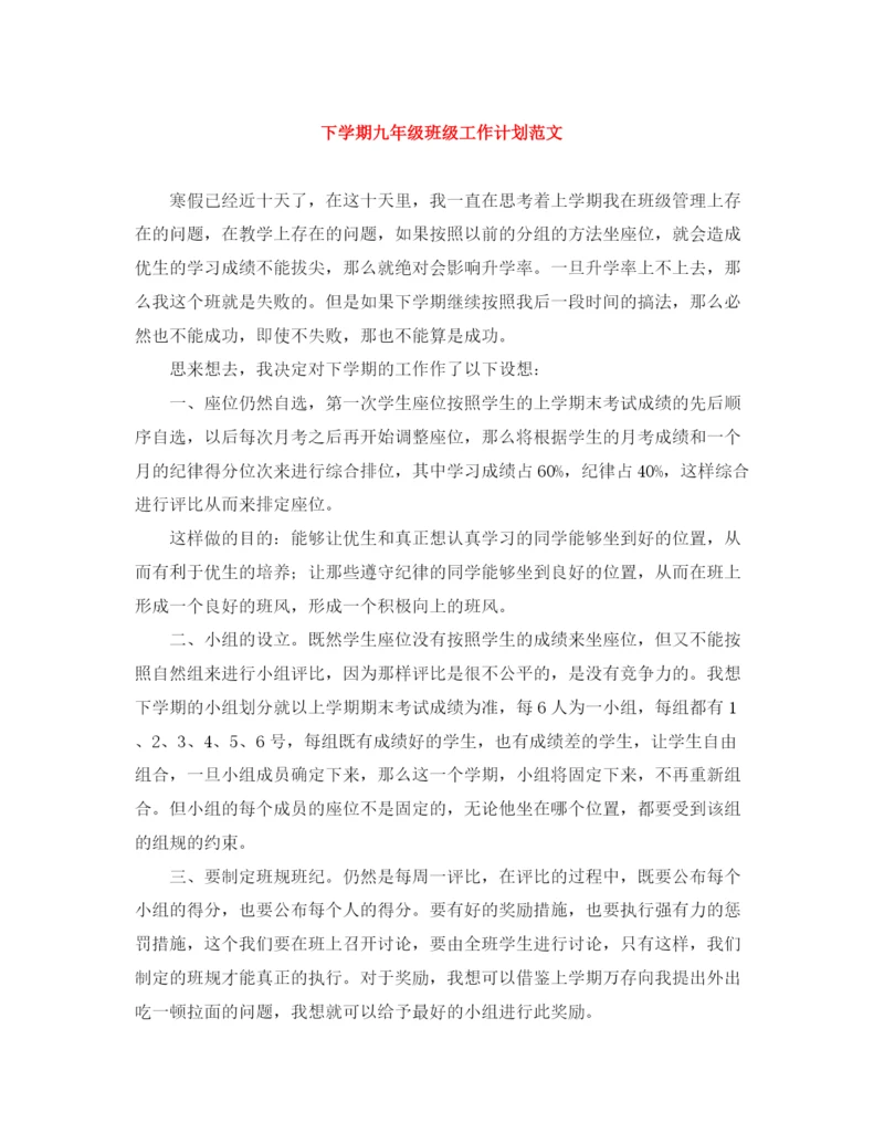 精编之下学期九年级班级工作计划范文.docx