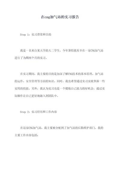 在cng加气站的实习报告