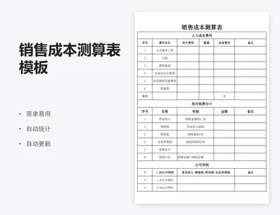 销售成本测算表模板