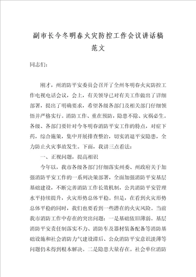 副市长今冬明春火灾防控工作会议讲话稿范文