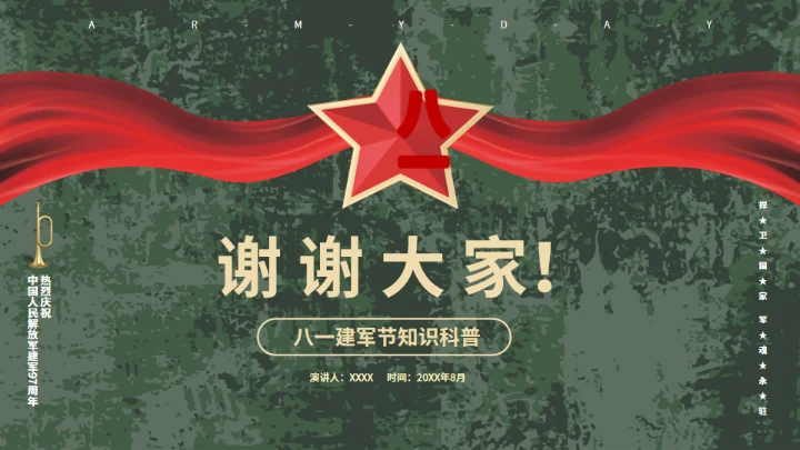 八一迷彩军旅风建军节宣传扬我军威通用PPT模板