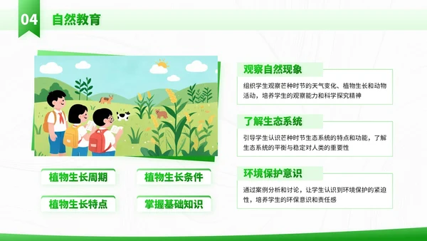 绿色插画风走进芒种节气知识与教学应用PPT模板