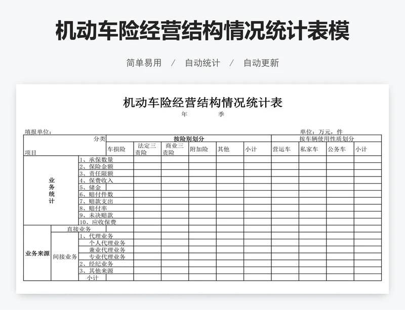 机动车险经营结构情况统计表模版