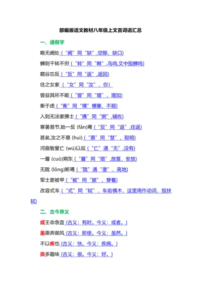 部编版语文教材八年级上文言词语汇总.docx