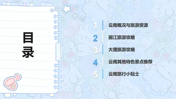 眠眠兔蓝色卡通风云南旅游攻略通用模版