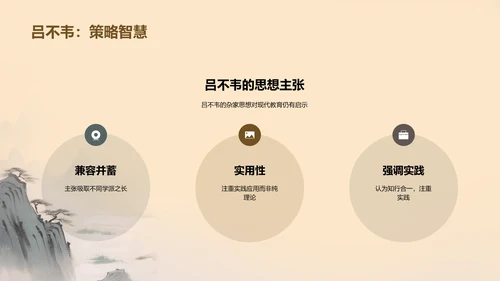 黄灰色插画复古国风名著导读吕氏春秋培训课件PPT模板