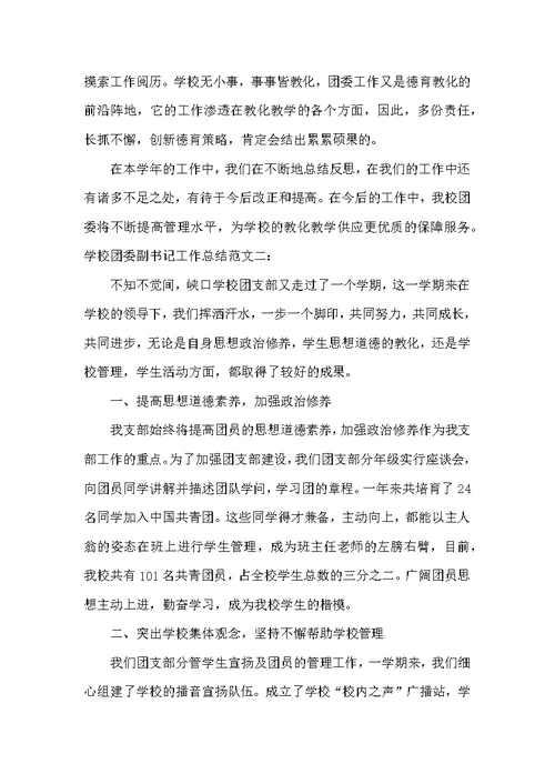 学校团委副书记工作总结