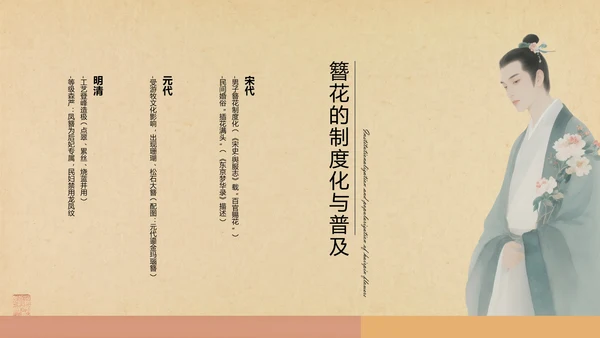黄色中式复古风格传统文化簪花PPT模板