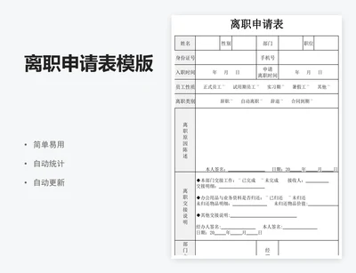 离职申请表模版