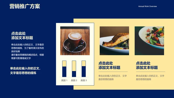 蓝黄色餐饮美食营销策划PPT演示模板