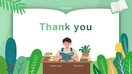 绿色插画风学生学习PPT主题