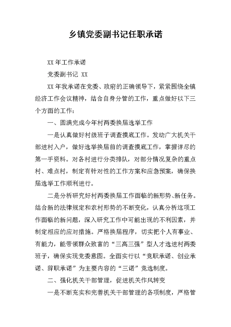 乡镇党委副书记任职承诺