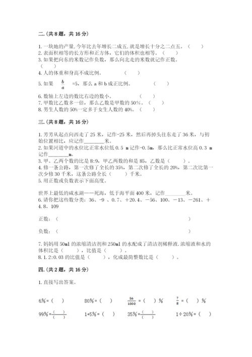 小学六年级下册数学摸底考试题精品【必刷】.docx
