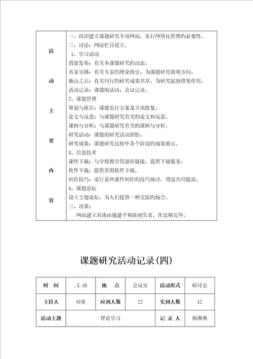 课题专题研究活动记录