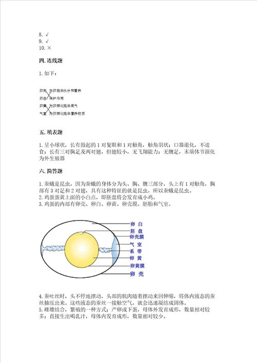 教科版科学三年级下册第二单元动物的一生测试卷及答案解析