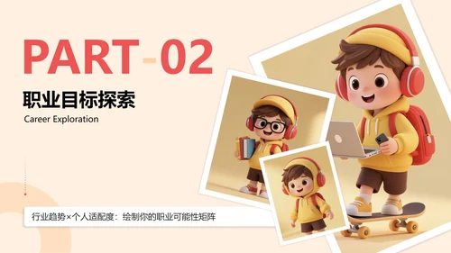黄色3D人物插画风大学生职业规划PPT模板