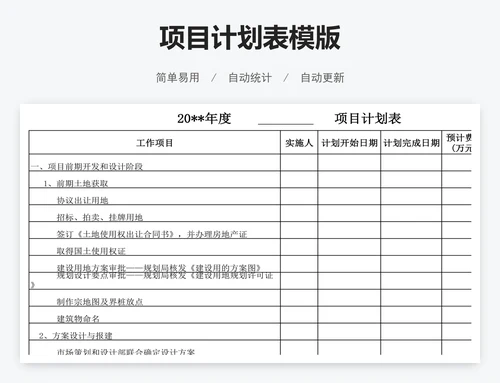 项目计划表模版