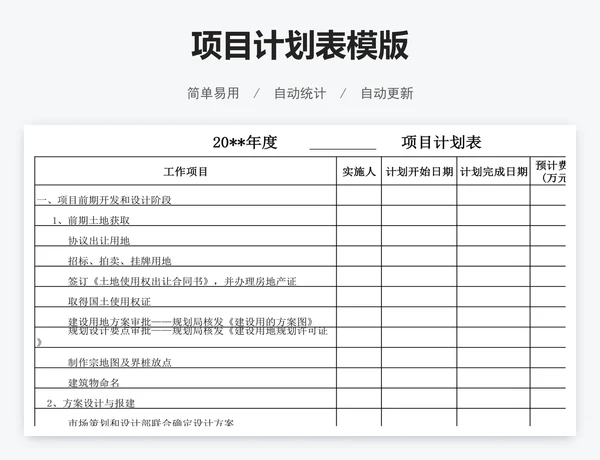 项目计划表模版