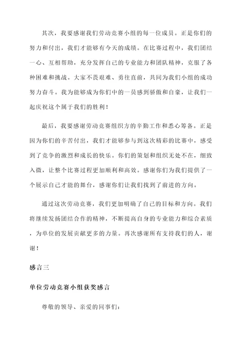 单位劳动竞赛小组获奖感言