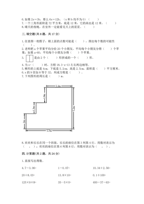 小学五年级上册数学期末考试试卷及参考答案（黄金题型）.docx