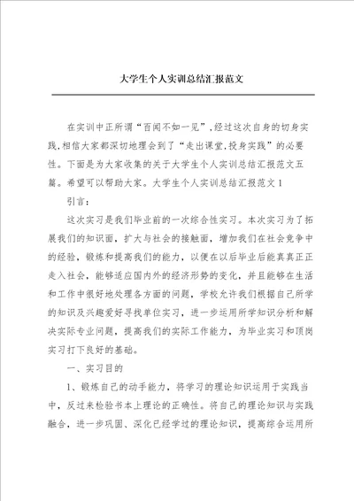 大学生个人实训总结汇报范文