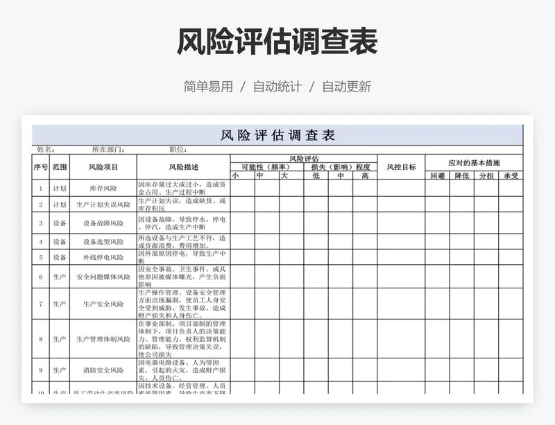 风险评估调查表