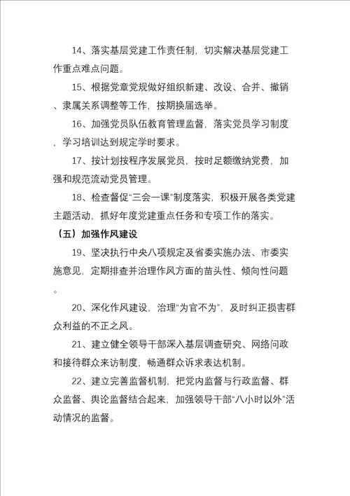 医院党支部及支部书记院长全面从严治党主体责任清单