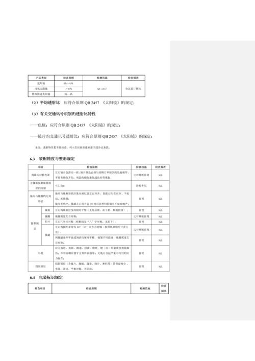 太阳镜质量验收标准.docx